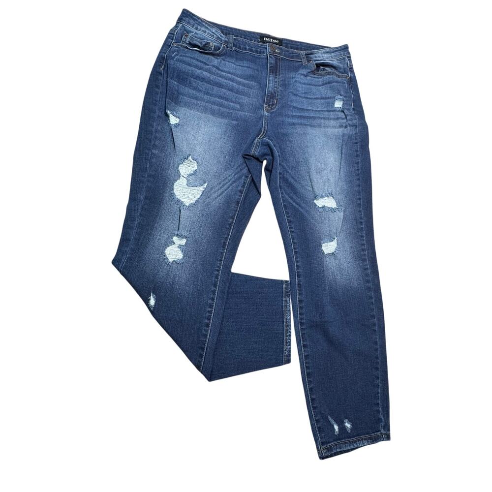 ENJEAN Distressed Ankle Skinny Jeans Women’s 3X Dark Wash